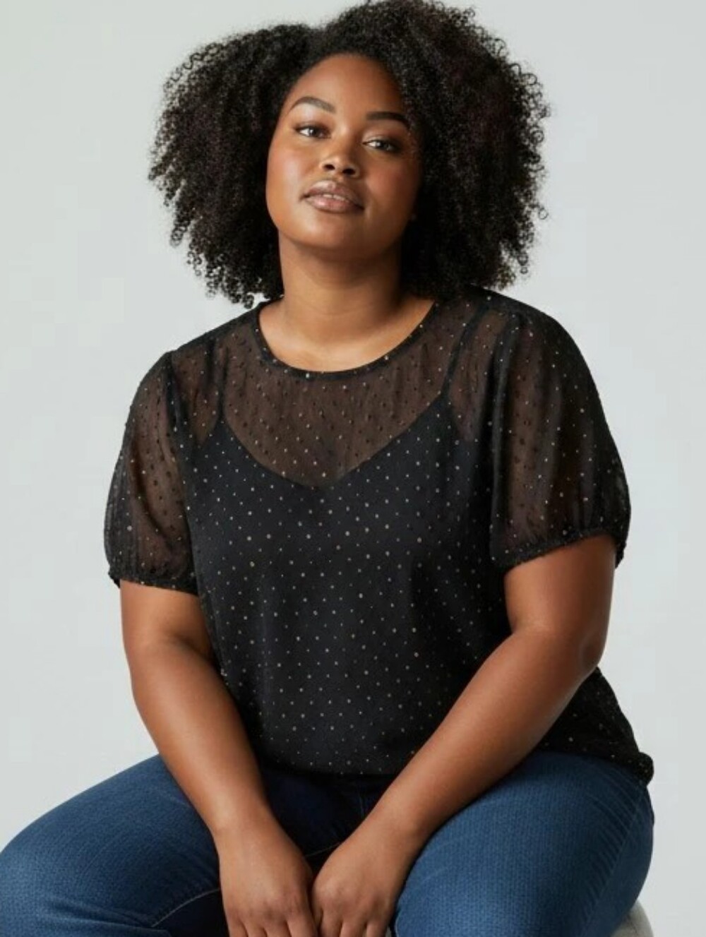 Torrid Black Top with Multicolor Metallic Dot Accents New With Tag
